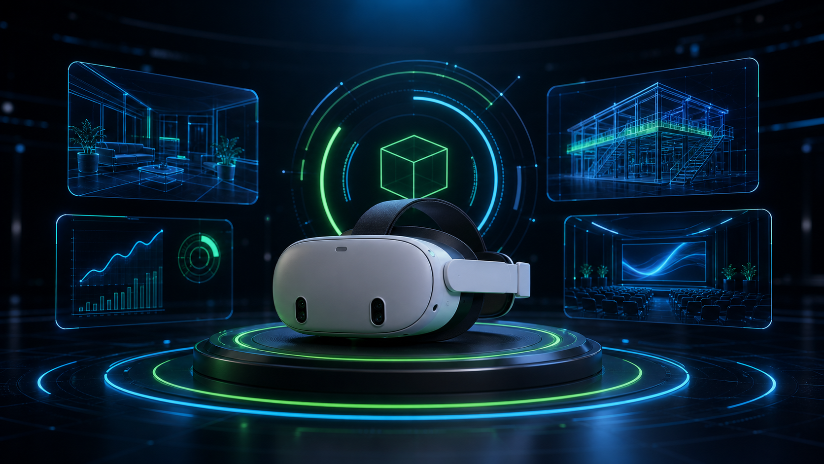 Headset VR standalone em apresentação imersiva corporativa